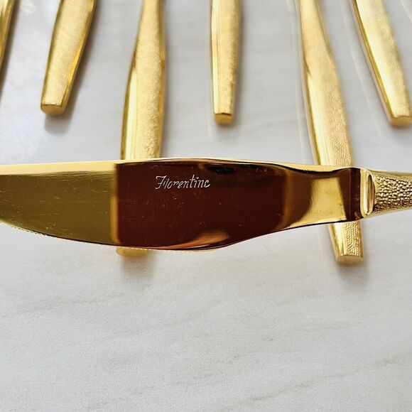 9pc Florentine FLR1 Gold-Electroplated Flatware Modern Solid Dinner Knife 8 3/4” - Picture 5 of 5